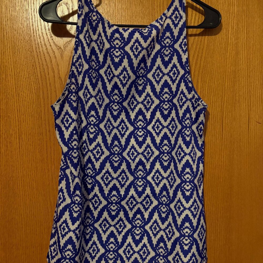 Blue & White Geometric Print Tank Top - Picture 3 of 5
